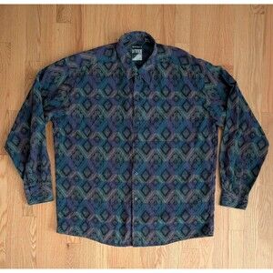Jhane Barnes Storm Button Shirt Mens L Geometric Woven Mandala Colorful Vintage